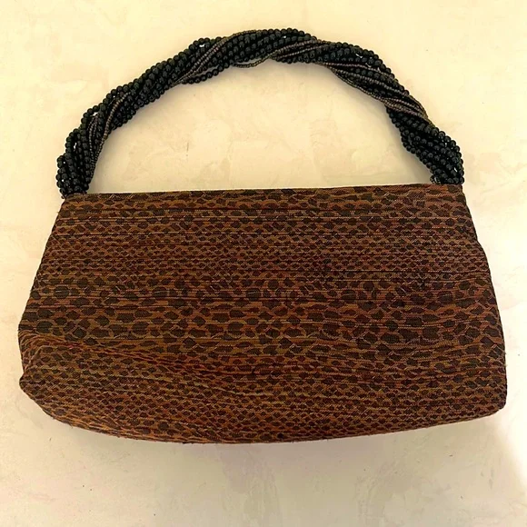 Vintage Inge Christopher Cheetah Print Beaded Handle Brushed Silk Evening Bag - Picture 6 of 7
